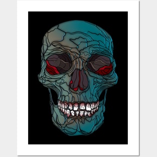 Colorful blue skull with red interior Posters and Art